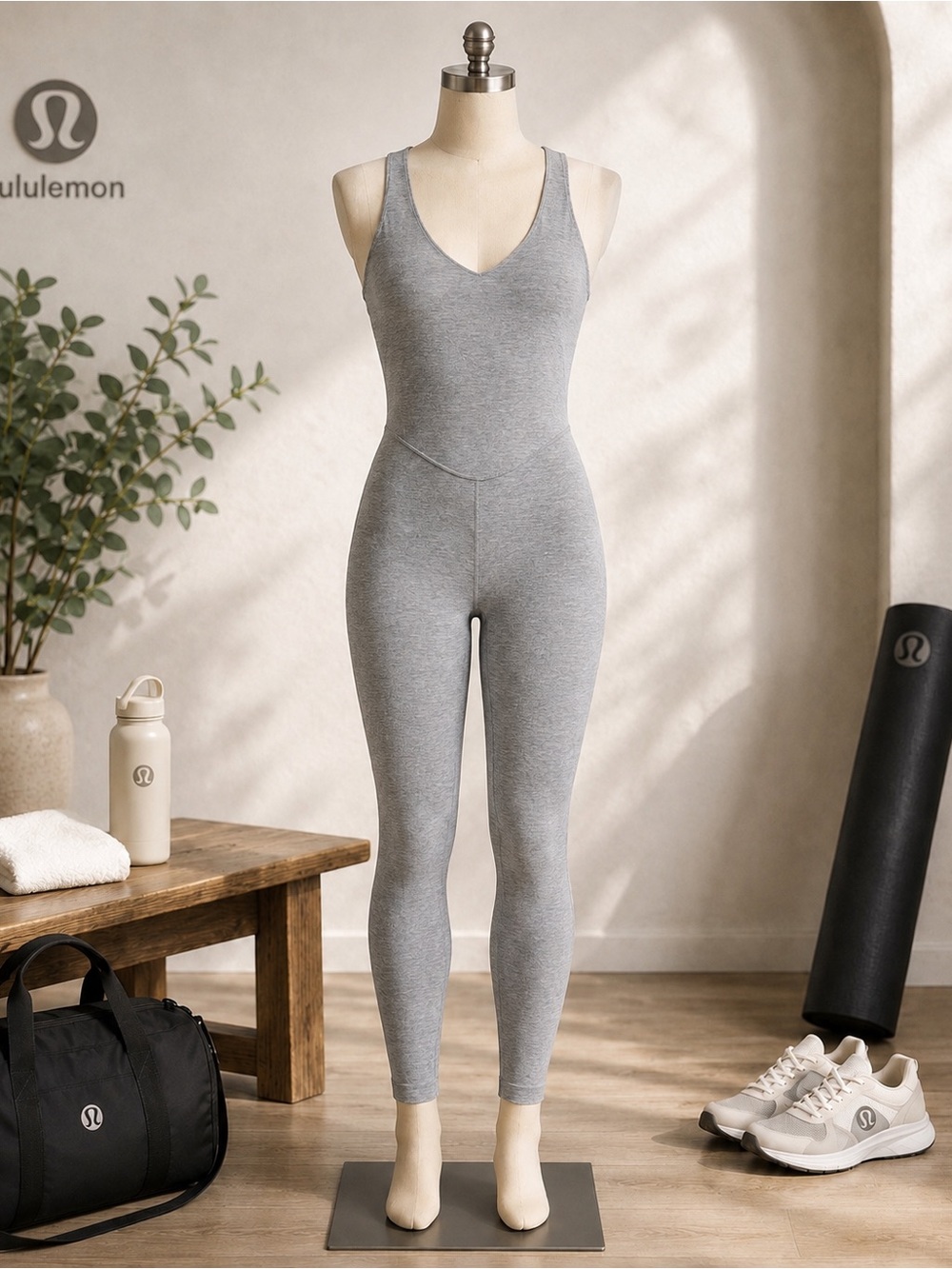 Lululemon Align Bodysuit 25” Heather Gray Built In Bra Size 6